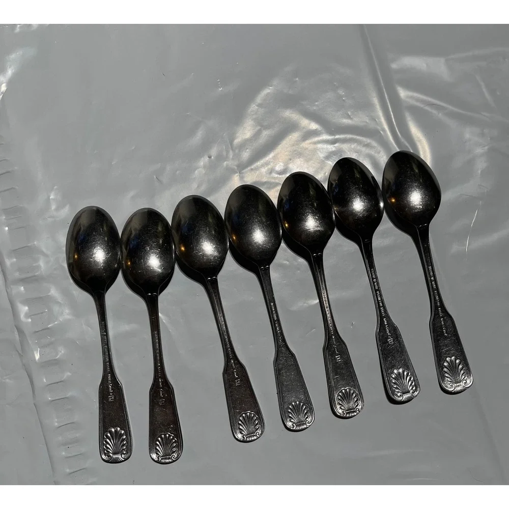 Vintage Japan Stainless Steel Teaspoons Set of 7 Shell Pattern Flatware